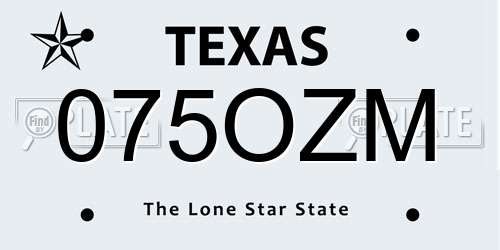075OZM Texas License Plate