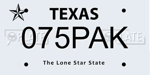 075PAK Texas License Plate