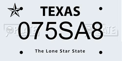 075SA8 Texas License Plate