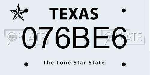 076BE6 Texas License Plate