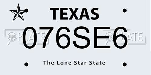 076SE6 Texas License Plate