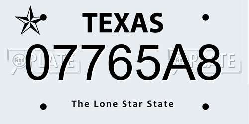 07765A8 Texas License Plate