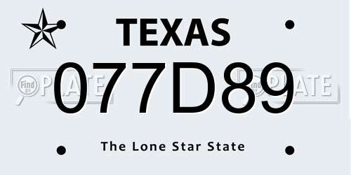 077D89 Texas License Plate