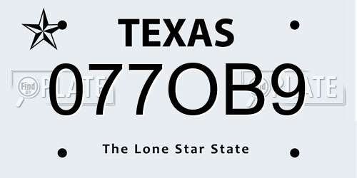 077OB9 Texas License Plate
