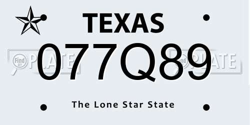 077Q89 Texas License Plate