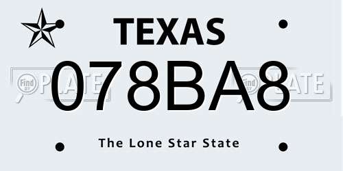 078BA8 Texas License Plate