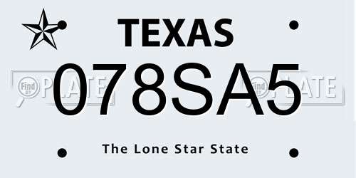 078SA5 Texas License Plate