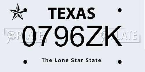 0796ZK Texas License Plate