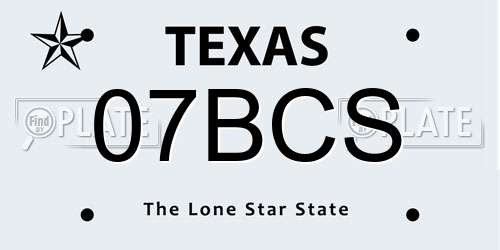 07BCS Texas License Plate