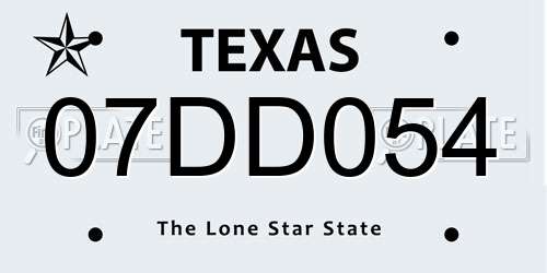 07DD054 Texas License Plate