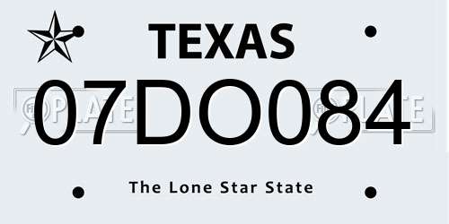 07DO084 Texas License Plate