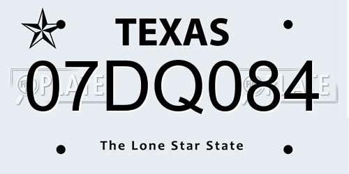 07DQ084 Texas License Plate
