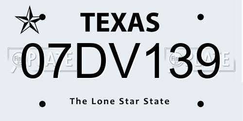 07DV139 Texas License Plate