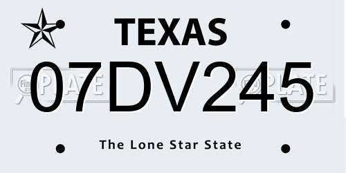 07DV245 Texas License Plate