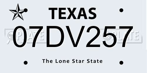07DV257 Texas License Plate