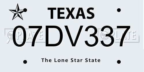 07DV337 Texas License Plate