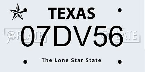 07DV56 Texas License Plate