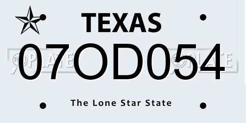 07OD054 Texas License Plate