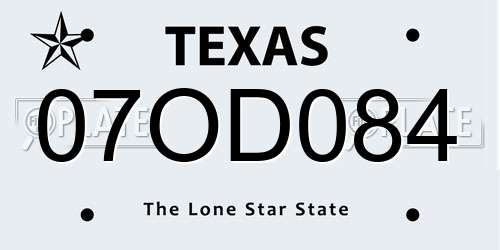 07OD084 Texas License Plate