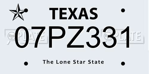 07PZ331 Texas License Plate