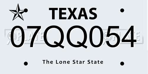 07QQ054 Texas License Plate