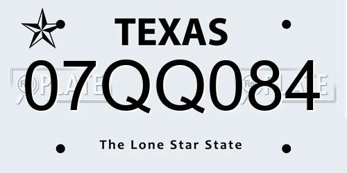 07QQ084 Texas License Plate
