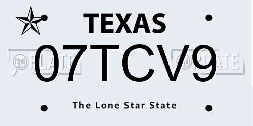 07TCV9 Texas License Plate