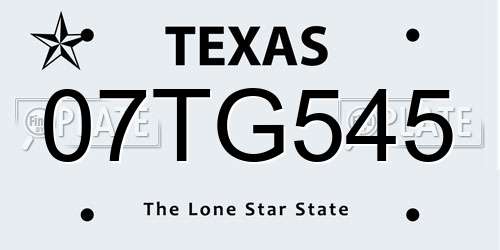 07TG545 Texas License Plate