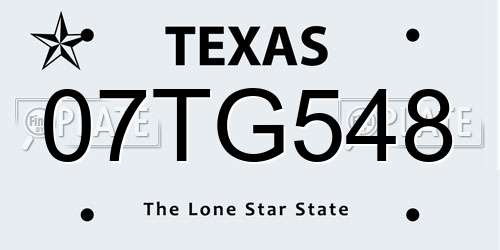 07TG548 Texas License Plate