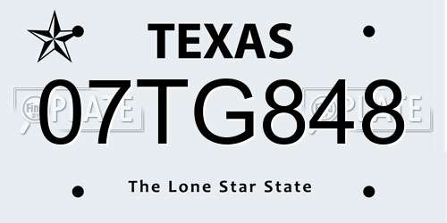 07TG848 Texas License Plate