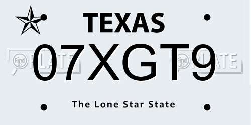 07XGT9 Texas License Plate