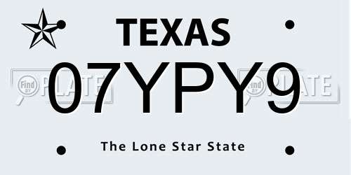 07YPY9 Texas License Plate