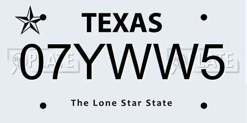 07YWW5 Texas License Plate