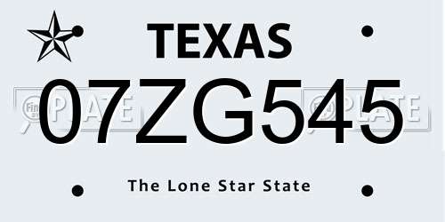 07ZG545 Texas License Plate