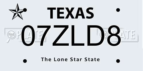 07ZLD8 Texas License Plate