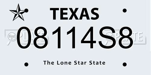 08114S8 Texas License Plate