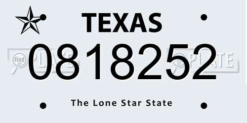 0818252 Texas License Plate