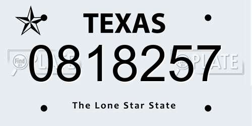 0818257 Texas License Plate