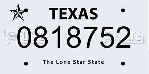 0818752 Texas License Plate