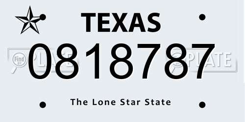 0818787 Texas License Plate