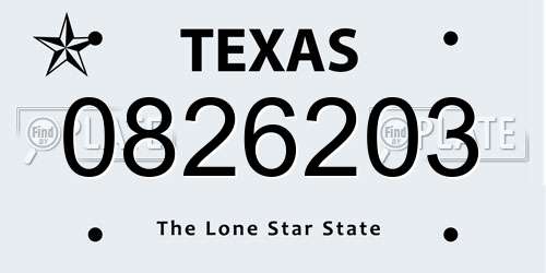 0826203 Texas License Plate