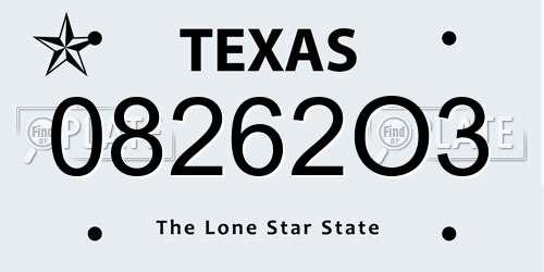 08262O3 Texas License Plate