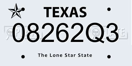 08262Q3 Texas License Plate
