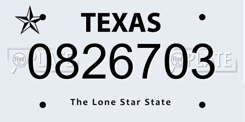 0826703 Texas License Plate