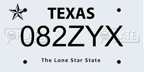 082ZYX Texas License Plate