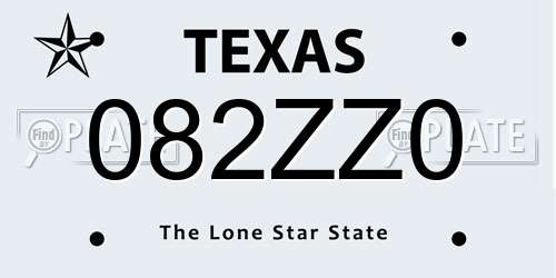 082ZZ0 Texas License Plate