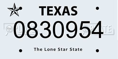 0830954 Texas License Plate