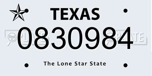 0830984 Texas License Plate