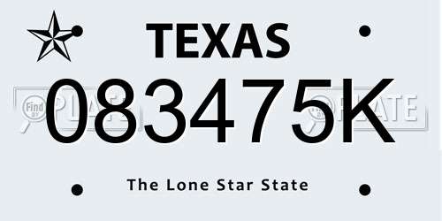 083475K Texas License Plate