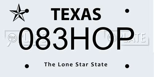 083HOP Texas License Plate